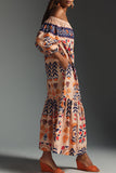 Momentlover Elegant College Floral Patchwork Off the Shoulder Printed Dress Dresses