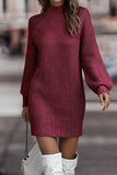 Momentlover Casual Solid Patchwork Turtleneck One Step Skirt Dresses