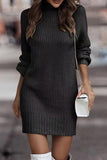Momentlover Casual Solid Patchwork Turtleneck One Step Skirt Dresses