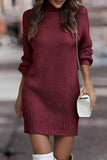 Momentlover Casual Solid Patchwork Turtleneck One Step Skirt Dresses