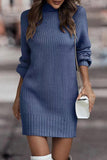 Momentlover Casual Solid Patchwork Turtleneck One Step Skirt Dresses