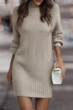 Momentlover Casual Solid Patchwork Turtleneck One Step Skirt Dresses