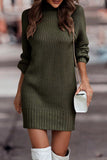 Momentlover Casual Solid Patchwork Turtleneck One Step Skirt Dresses