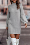 Momentlover Casual Solid Patchwork Turtleneck One Step Skirt Dresses