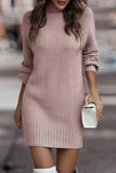Momentlover Casual Solid Patchwork Turtleneck One Step Skirt Dresses