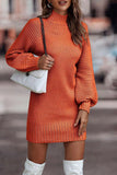 Momentlover Casual Solid Patchwork Turtleneck One Step Skirt Dresses