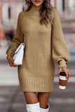Momentlover Casual Solid Patchwork Turtleneck One Step Skirt Dresses