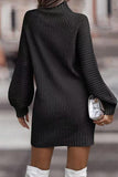 Momentlover Casual Solid Patchwork Turtleneck One Step Skirt Dresses