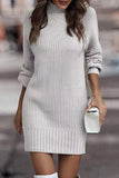 Momentlover Casual Solid Patchwork Turtleneck One Step Skirt Dresses