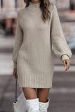 Momentlover Casual Solid Patchwork Turtleneck One Step Skirt Dresses