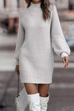 Momentlover Casual Solid Patchwork Turtleneck One Step Skirt Dresses