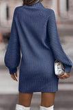 Momentlover Casual Solid Patchwork Turtleneck One Step Skirt Dresses