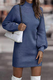 Momentlover Casual Solid Patchwork Turtleneck One Step Skirt Dresses
