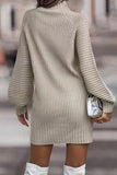 Momentlover Casual Solid Patchwork Turtleneck One Step Skirt Dresses