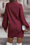 Momentlover Casual Solid Patchwork Turtleneck One Step Skirt Dresses