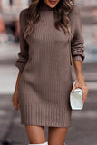 Momentlover Casual Solid Patchwork Turtleneck One Step Skirt Dresses