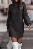 Momentlover Casual Solid Patchwork Turtleneck One Step Skirt Dresses