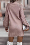 Momentlover Casual Solid Patchwork Turtleneck One Step Skirt Dresses