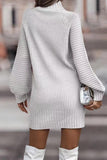 Momentlover Casual Solid Patchwork Turtleneck One Step Skirt Dresses