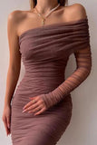 Momentlover Sexy Formal Solid Patchwork Oblique Collar Evening Dress Dresses(5 Colors)