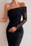 Momentlover Sexy Formal Solid Patchwork Oblique Collar Evening Dress Dresses(5 Colors)
