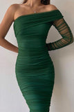 Momentlover Sexy Formal Solid Patchwork Oblique Collar Evening Dress Dresses(5 Colors)
