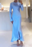 Momentlover Elegant Solid O Neck A Line Dresses