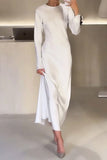 Momentlover Elegant Solid O Neck A Line Dresses