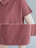Momentlover Artistic Retro Loose Plaid Buttoned Lapel Collar Midi Dress