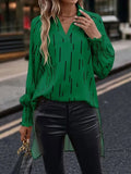 Momentlover Printed Elasticity Loose Long Sleeves V-Neck T-Shirts Tops