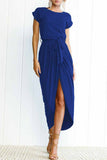 Momentlover Casual Solid Frenulum O Neck Irregular Dresses(6 Colors)