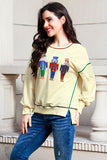 Momentlover Sequin Nutcracker Round Neck Slit Sweatshirt