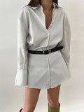 Momentlover Striped Buttoned Loose Long Sleeves Lapel Shirt Dress Mini Dresses