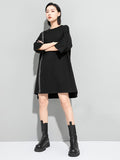 Momentlover Original Black Zipper Batwing Sleeve Round-Neck Mini Dress