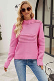 Momentlover Round Neck Openwork Long Sleeve Pullover Sweater