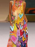 Momentlover Heart Print Sleeveless Loose Round-neck Maxi Dresses