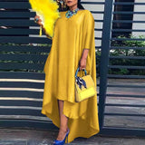 Momentlover High-Low Irregular Clipping Solid Color Round-Neck Maxi Dresses