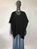 Momentlover Loose Short Sleeves Solid Color Split-Side V-Neck T-Shirts Tops