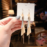 S925 silver needle long tassel earrings