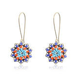 Leaf drop-shaped handmade rice beads woven turquoise earrings