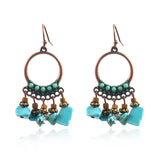 Leaf drop-shaped handmade rice beads woven turquoise earrings