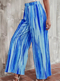 Momentlover Striped Elasticity Wide Leg Plus Size Trousers Pants