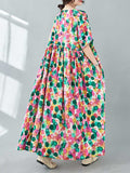 Momentlover Split-Joint Printed Polka-Dot Pleated Loose Half Sleeves Round-Neck Midi Dresses
