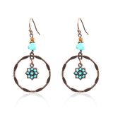 Leaf drop-shaped handmade rice beads woven turquoise earrings