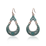 Leaf drop-shaped handmade rice beads woven turquoise earrings
