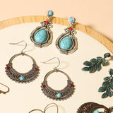 Leaf drop-shaped handmade rice beads woven turquoise earrings