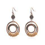 Leaf drop-shaped handmade rice beads woven turquoise earrings