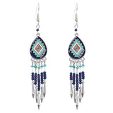 Leaf drop-shaped handmade rice beads woven turquoise earrings