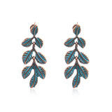 Leaf drop-shaped handmade rice beads woven turquoise earrings