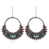 Leaf drop-shaped handmade rice beads woven turquoise earrings